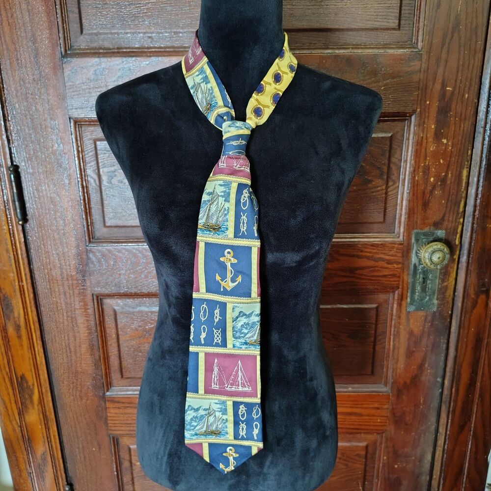 VTG Old Money Tommy Hilfiger Silk Nautical Sailboat Anchor Men's Tie